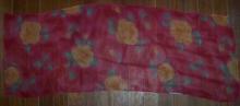 Vintage Pink Chiffon Scarf with Big Yellow Roses