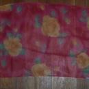 Vintage Pink Chiffon Scarf with Big Yellow Roses