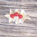 Vintage Christmas Gold Tone Leaf Pin with Red Beads
