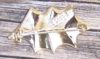 Vintage Christmas Gold Tone Leaf Pin with Red Beads