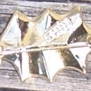 Vintage Christmas Gold Tone Leaf Pin with Red Beads