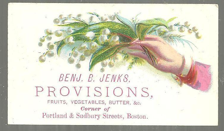 Victorian Trade Card for Benj. B. Jenks Provisions, Boston Lily of Valley