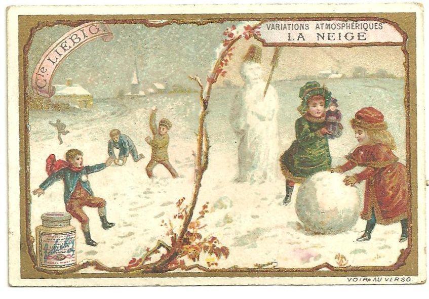 Victorian Trade Card for Liebig Company's Fleisch-Extract with Children in Snow