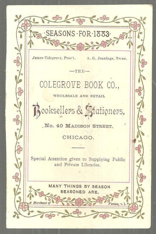 Victorian Trade Card for Colegrove Book Co. Seasons for 1883 Winter