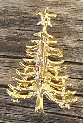 Vintage Multicolored Rhinestone Christmas Tree Gold Tone Pin