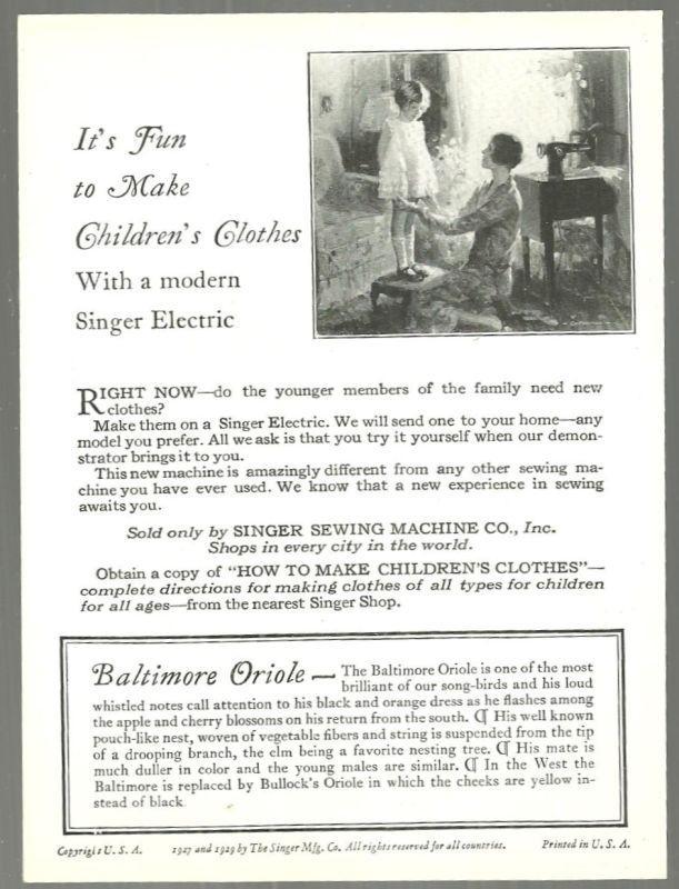 Victorian Trade Card Singer Sewing Machine American Song Birds Baltimore Oriole
