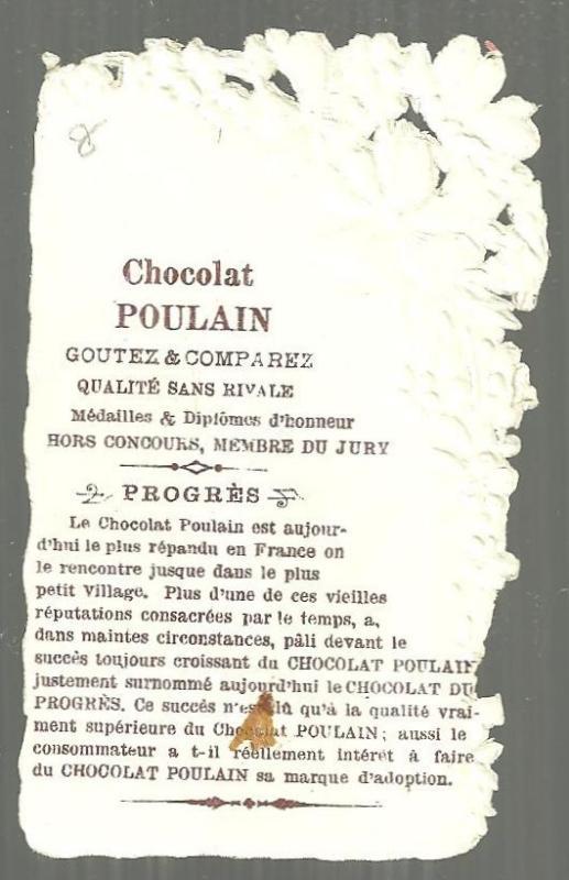 Victorian Trade Card For Chocolat Poulain with Boy and Girl Playing Instruments