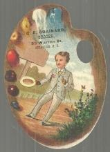 Victorian Trade Card Artist Palette Die Cut for C. E. Brainard Grocer Syracuse