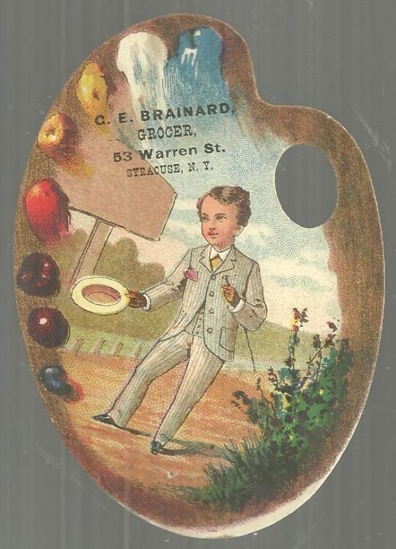 Victorian Trade Card Artist Palette Die Cut for C. E. Brainard Grocer Syracuse