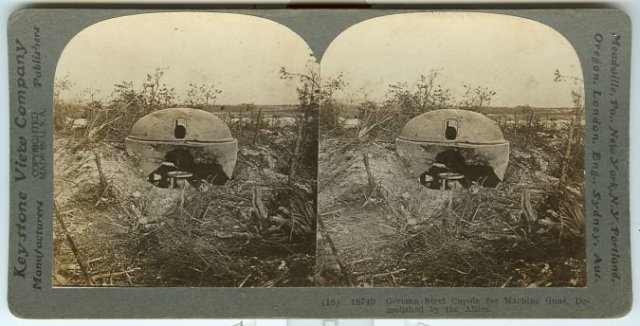 Stereoview Card of German Steel Cupola For Machine Guns