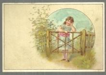 Victorian Trade Card for Banner Coffee With Lovely Girl at Garden Gate