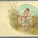 Victorian Trade Card for Banner Coffee With Lovely Girl at Garden Gate