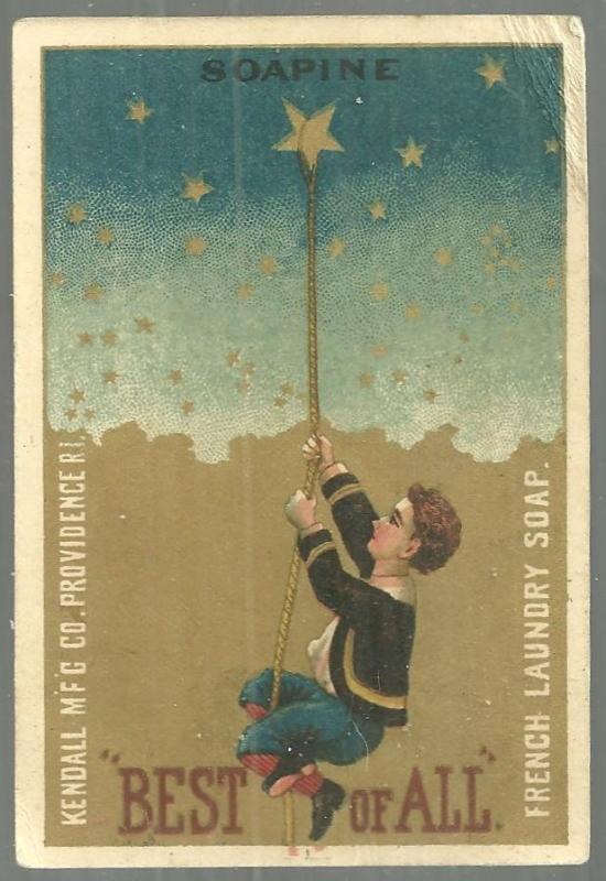 Victorian Trade Card for Soapine Little Boy Hanging by a Rope Around a Star
