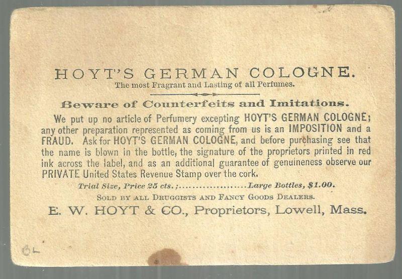 Victorian Trade Card Perfumed with Hoyt's German Cologne With Rose Lady