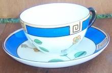 Vintage Meito China Cup and Saucer With Handpainted Art Deco Design