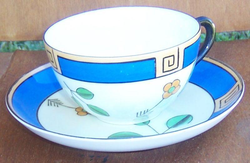 Vintage Meito China Cup and Saucer With Handpainted Art Deco Design