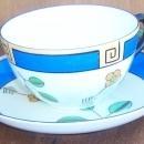 Vintage Meito China Cup and Saucer With Handpainted Art Deco Design