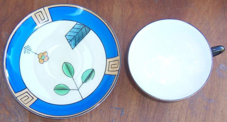 Vintage Meito China Cup and Saucer With Handpainted Art Deco Design