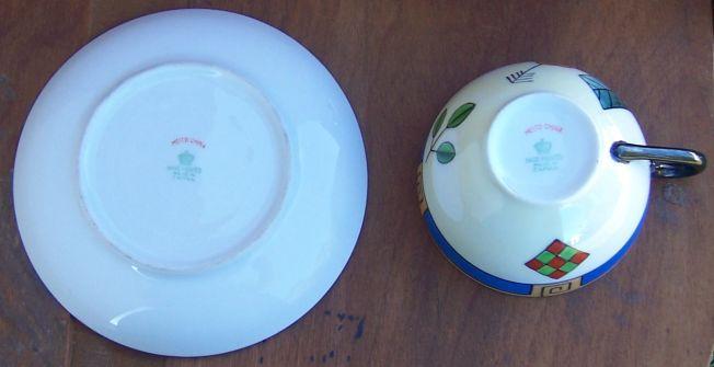Vintage Meito China Cup and Saucer With Handpainted Art Deco Design