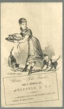 Victorian Trade Card For Reiss The Tailor With Maid Trying to Protect Dinner