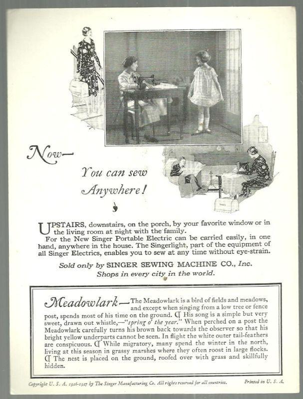 Victorian Trade Card Singer Sewing Machine American Song Birds Meadowlark