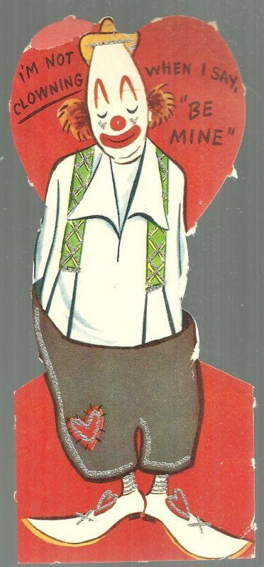 Vintage Valentine with Clown trimmed in Silver Glitter I'm Not Clowning