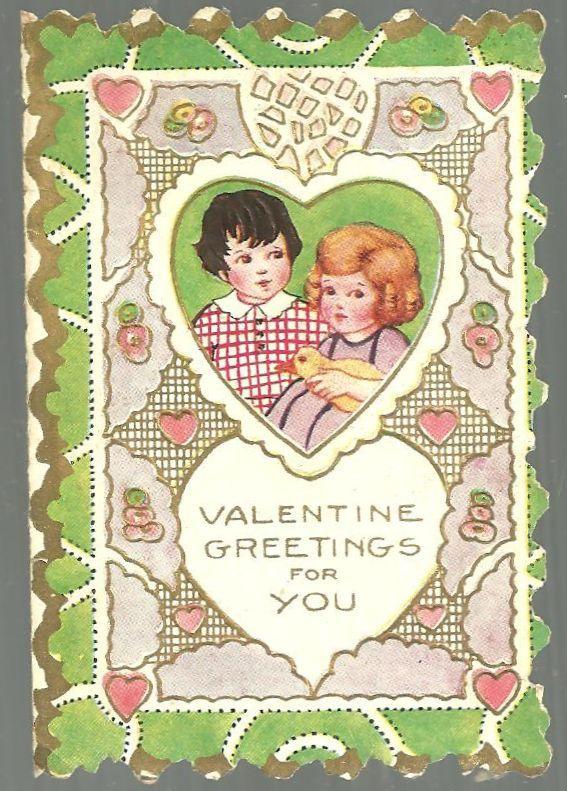 Whitney Made Vintage Valentine Card with Boy and Girl Holding a Duck