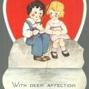 Vintage Valentine with Boy and Girl Fishing With Deep Affection for My Valentine