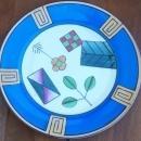 Vintage Meito China Plate With Handpainted Art Deco Design and Blue Background