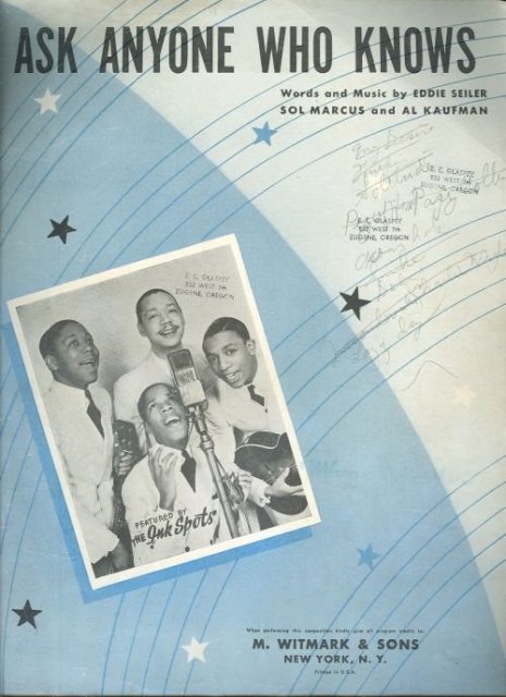 Ask Anyone Who Knows Sung by Ink Spots 1947 Sheet Music