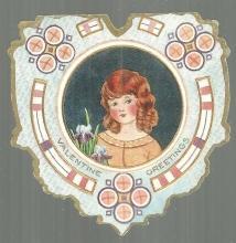 Vintage Heart Shaped Whitney Made Vintage Valentine Card with Girl and Irises