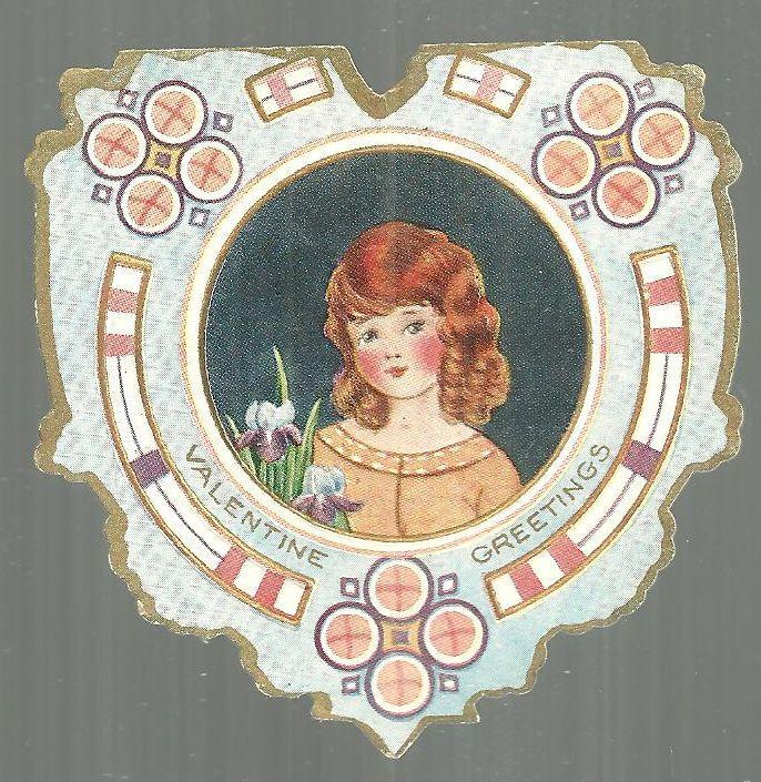 Vintage Heart Shaped Whitney Made Vintage Valentine Card with Girl and Irises