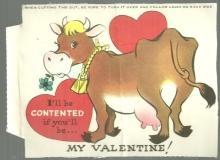 Vintage Valentine With Cow I'll be Contented If You'll Be My Valentine