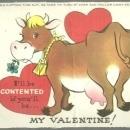 Vintage Valentine With Cow I'll be Contented If You'll Be My Valentine