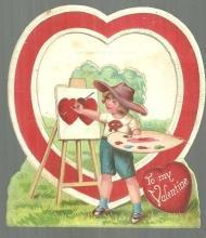 Made in Germany Vintage Valentine With Boy Artist and Pop-Up Heart