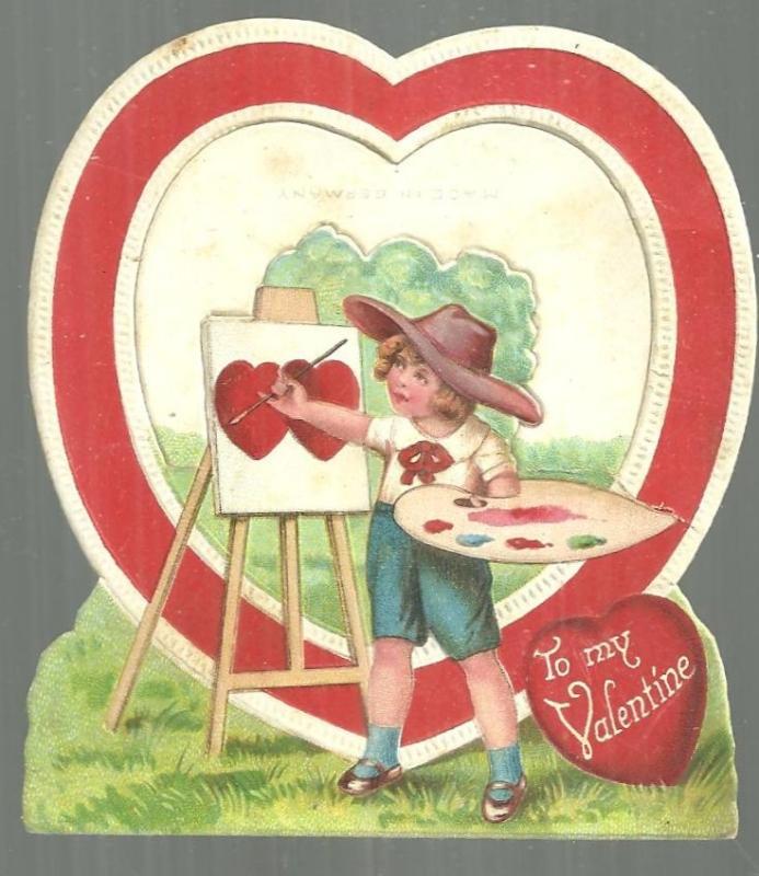Made in Germany Vintage Valentine With Boy Artist and Pop-Up Heart