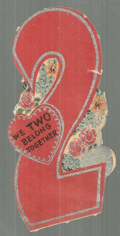 Vintage Number Two Valentine Card with Silver Glitter