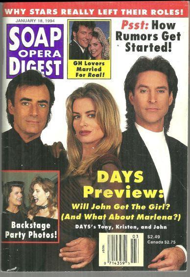 Soap Opera Digest Magazine January 18, 1994 Days Preview, Tony, Kristen and John