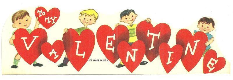 Vintage Valentine Card with Boys Holding Hearts To My Valentine