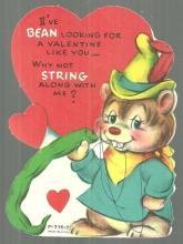Vintage Valentine Card with Bear with a Green Bean I've Bean Looking