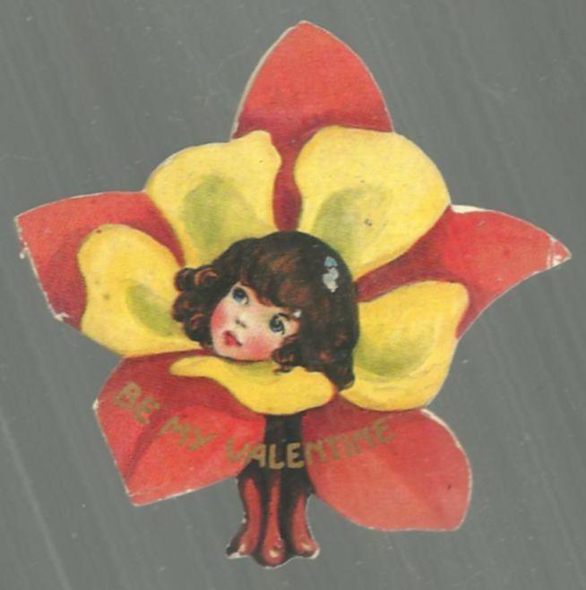 Vintage Flower Shaped Valentine Card with Flower Lady Be My Valentine