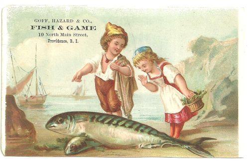 Victorian Trade Card for Goff Hazard Fish and Game Providence, RI with Girl and Boy