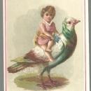 Victorian Trade Card for Rosenbloom Bros Boots with Girl on Pigeon