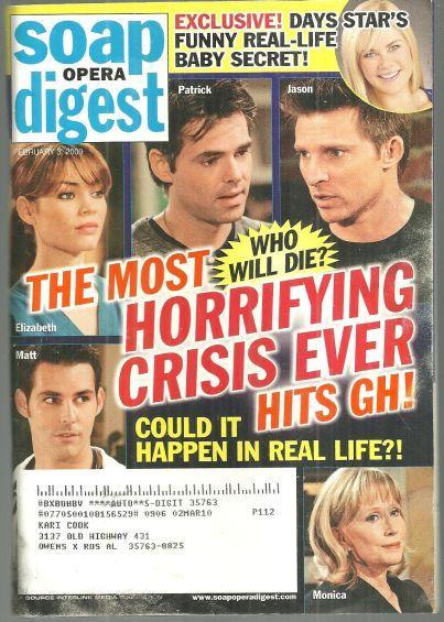Soap Opera Digest Magazine February 3, 2009 Most Horrifying Crisis Ever Hits GH