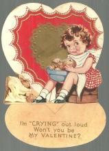 Vintage Valentine Card with Girl Peeling Onions I'm Crying Out Loud