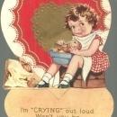 Vintage Valentine Card with Girl Peeling Onions I'm Crying Out Loud