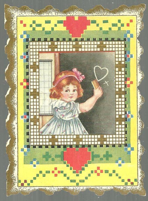 Pretty Little Maiden Victorian Valentine Greetings Card with School Girl