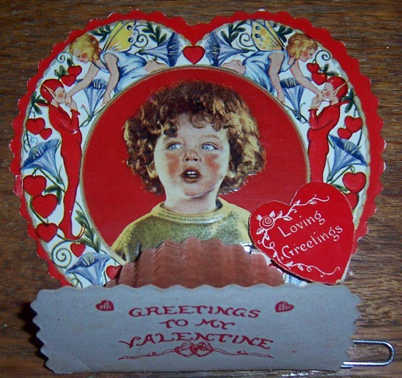 Victorian Fold Out Valentine with Tissue Honeycomb Little Boy Loving Greetings