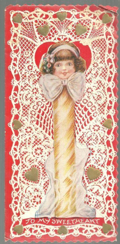 Vintage Valentine Card with Girl as Stick of Candy To My Swetheart