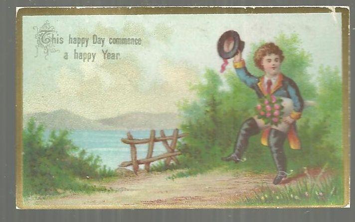 Victorian Card for This Happy Day Commence a Happy Year with Dancing Little Boy